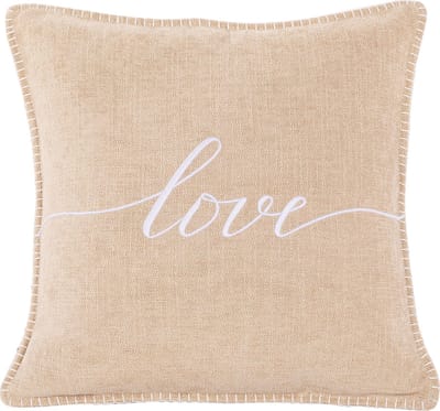 TISECO HOME STUDIO - Kussen (gevuld) DAMIAN - Geborduurde LOVE tekst - Vierkant - 45x45 cm - Ivoor