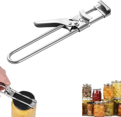 Allecto Plus - Multifunctionele blikopener van roestvrij staal met instelbare hendel - Keukenaccessoire voor het openen van blikken met schroefsluiting.