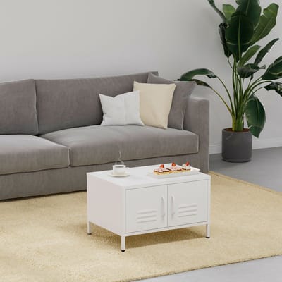 Lendo Online Salontafel - Koffietafel - Bijzettafel - Industriële Kast - Tafel - Table Basse - Woonkamer tafel - Industrieel - Bijzettafeltjes - Dressoir - 68x50x43,5 cm (LxBxH) - Gepoedercoat staal - Metaal - Wit