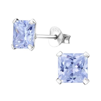 Aramat Jewels | Oorbellen | 925 Zilveren Vierkante Zirkonia Oorbellen 4-8mm - Princess Cut Studs | 6mm / Lila | | | Zilver | Kinderen, Volwassenen | Verkleurd niet