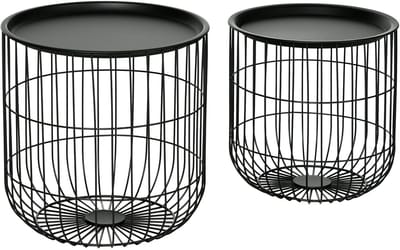Merax 2-delige Ronde Bijzettafels Met Opbergruimte Zwart Stalen Frame Scandinavisch Design