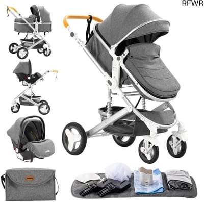 RFWR® 3-in-1 Kinderwagen voor Baby's - Combi Kinderwagen, Driewieler en Walker - Verstelbare Hoge Kinderwagen - Opvouwbaar en Veilig