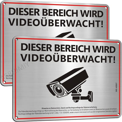 2x Videobewaking Bord Aluminium 20x15cm - Zelfklevend & Schroefbaar - Privacy & AVG Melding