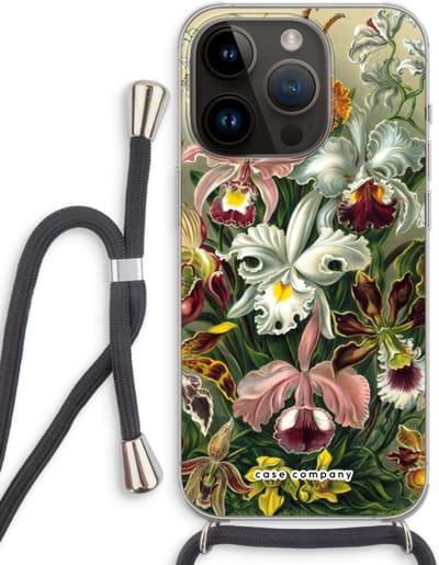 Case Company® - Hoesje met koord geschikt voor iPhone 14 Pro hoesje met Koord - Haeckel Orchidae - Telefoonhoesje met Zwart Koord - Bescherming aan alle Kanten en Over de Schermrand