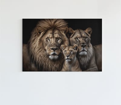 Canvas Schilderij - Dieren - Wilde Dieren - Leeuw Familie - 60x40x2 cm