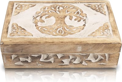 Decoratieve Houten Sieraden Doos met Boom Van Het Leven - Handgemaakt en Duurzaam - Perfect voor Cadeaus