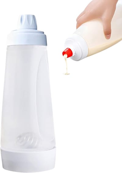 Famanu - Handmatige Deegmengfles 1000 ml met Mengbal, schaalverdeling, voor pannenkoeken, wafels, muffins en cupcakes, makkelijk doseren