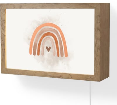 Wandlamp 30x20 cm - Oplaadbaar - Regenboog - Roze - Pastel kleuren - Hartje - Wandlampen binnen woonkamer - Slaapkamer lamp met kabel - Decoratieve nachtlamp - Vloerlamp snoer