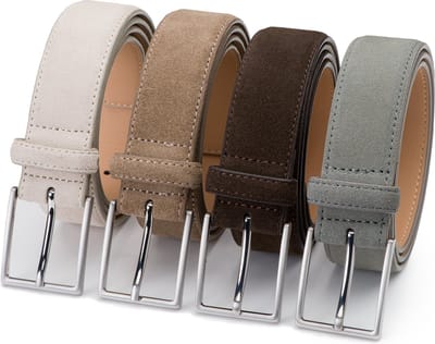 DTCH.FIT Herenriem Suède Bobby - Riem Beige, Taupe, Donkerbruin & Lichtgrijs - Pantalon & Jeans Broekriem - Riemmaat 105cm - Totale lengte 120cm - 4 Stuks