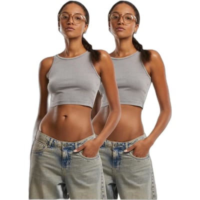 Urban Classics - Washed Rib Jersey 2Pack Crop top - XS - Grijs