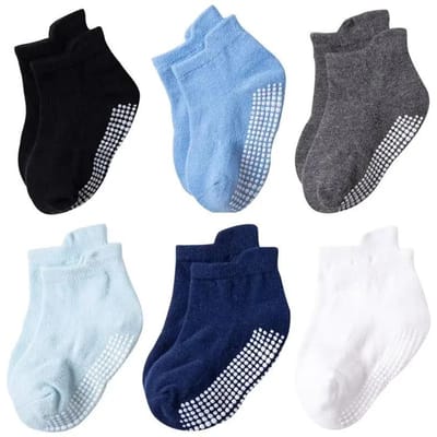 6 paires Nouvelles Chaussettes Antidérapantes pour Enfants Coton Uni Antidérapantes Bébé Chaussettes d'Intérieur Respirantes Tout-Petit Chaussettes de Sol S(0-1 Years Old) gray