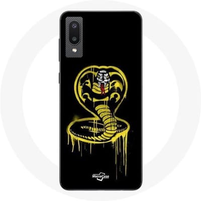 Coque pour Samsung Galaxy A02 Cobra Kai Logo Jaune Fond Noir Affiche Série