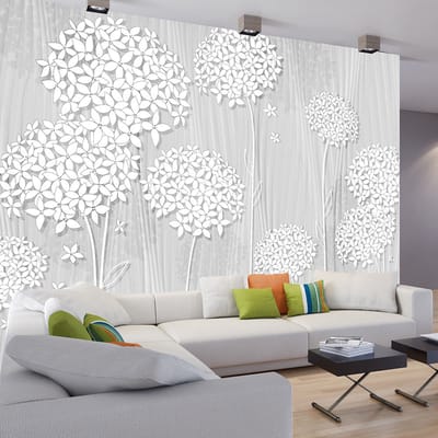 98cm X 70cm - Zelfklevend fotobehang -  Delicate schaduw van bloemen  , Premium Print