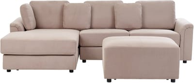KOHLO - Hoekbank met ottomaan - Taupe - Rechtszijdig - Polyester