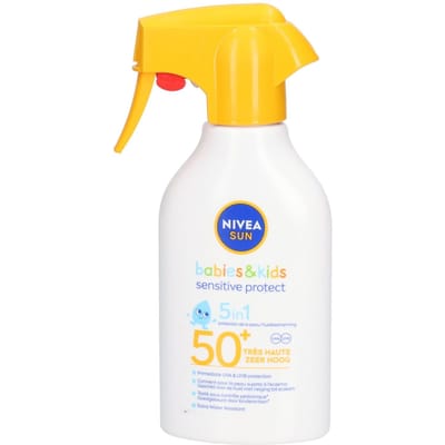 NIVEA SUN Babies & Kids Sensitive Protect Zonnebrand Spray - Baby en Kind - SPF 50+ - Zonnespray - Eczeemgevoelige huid - Parfumvrij - Waterbestendig