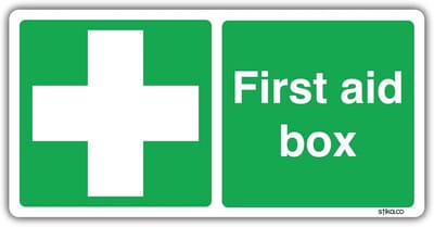 EHBO Doos Sticker - Veiligheidsbord Noodhulp - Werkplek Veiligheid - Waterdicht Duurzaam - 20x10 cm - Wit
