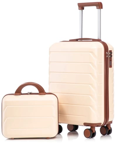 Milova Kofferset - 2-delig - 14 en 19 inch - Reiskoffer - ABS - Anti kras - Reizen - Beige/bruin - Vakantie koffers - Make-up koffer