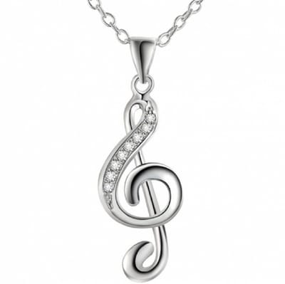 Zilver- muzieksleutel ketting- Strass - Charme Bijoux
