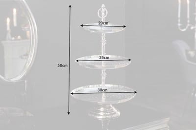 Elegante taartschaal ORIENT 50cm zilver in Rijsthamer-design met drie niveaus - 40385
