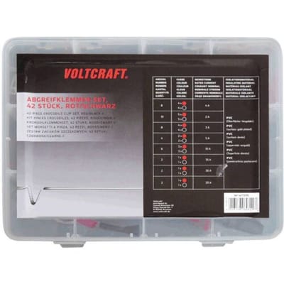 VOLTCRAFT 1417395 Krokodillenklemmenset Zwart, Rood Lengte: 230 mm 42 stuk(s)