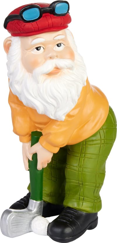 BRUBAKER Tuinkabouter Golfer met Club - Golf Opa met Golf Club en Bril - Grappig Tuinbeeldje - Weerbestendige Decoratie voor Tuin en Camping - Tuindecoratie voor Buiten - 23 cm
