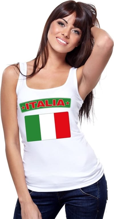 Italie singlet shirt/ tanktop met Italiaanse vlag wit dames S