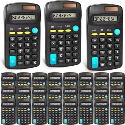24-pack Pocket Mini zwarte rekenmachines, 8-cijferige display, zonne-batterij Dual Power Basic & wetenschappelijke rekenmachines voor studenten, kinderen, thuis en kantoor (zwart)