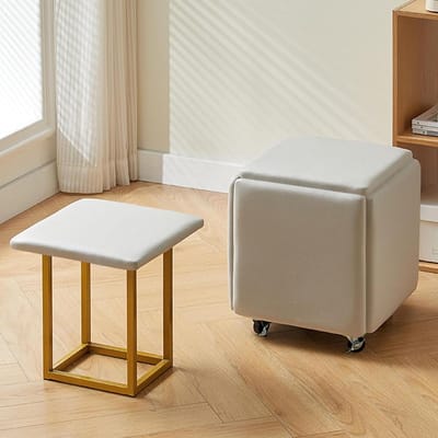 Stapelbare Poef - Voetensteun Kruk - Extra Zitplaatsen - 5-in-1 Functies - 35 cm - Lichtgrijs