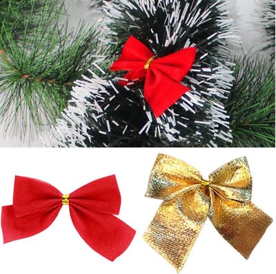 Kerstboom Decoratie Strikjes - Kerstmis Versiering - Set van 24 kleine kerst strikjes Rood en Goud