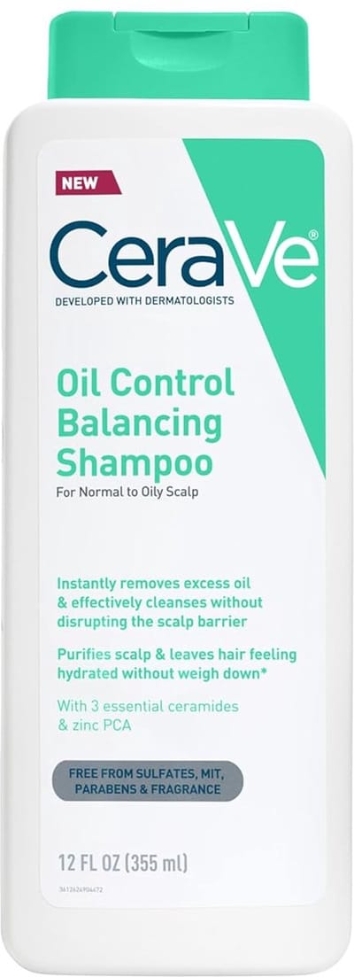 CeraVe Oil Control Balancing Shampoo – (355 ml) - Zuiverende & balancerende shampoo met ceramiden en hyaluronzuurVerwijdert overtollige olie zonder uit te drogen – Sulfaatvrij en kleurveilig