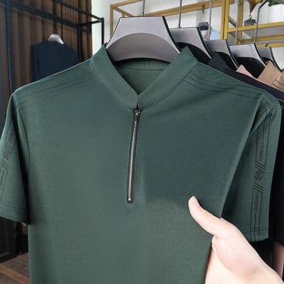 T-shirt à manches courtes à col montant pour homme, été nouveau, business décontracté, vêtements pour hommes, polo à demi-fermeture éclair 190 gray