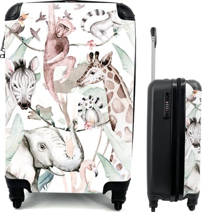 Koffer - Dieren - Olifant - Giraffe - Koffer dieren - Trolley - Handbagage koffer - 35x55x20 cm - Reiskoffer