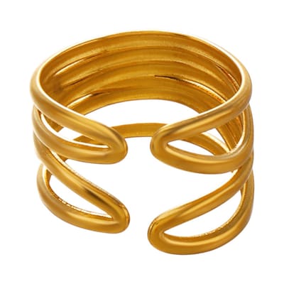 Aramat Jewels | Ringen | Brede One Size Ring RVS met Modern Lijnenspel (14 mm) | Goudkleur | |14mm | Staal | Volwassenen | Verkleurd niet