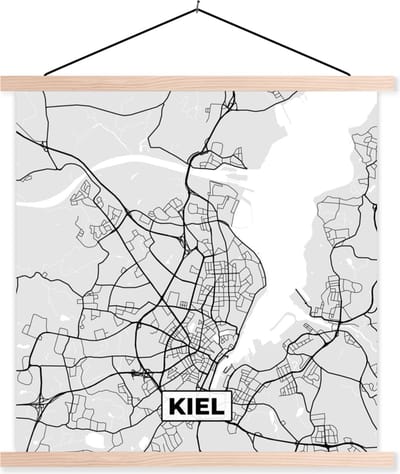 Posterhanger incl. Poster 40x40 cm - Schoolplaat - Stadskaart - Duitsland - Plattegrond - Kiel - Kaart - Textielposter - Blanke latten - Stadskaart
