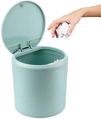 Compacte Groene Mini Prullenbak met Deksel voor Tafel en Bureau