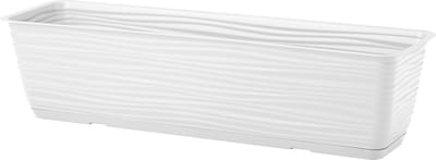 Form Plastic Plantenbak Balustrade - kunststof - ivoor wit - L40 x B17 x H14 cm - met opvang schotel - rechthoek - balkon bakken - bloembakken