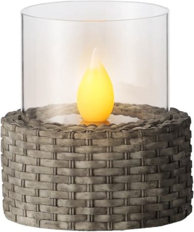 Solar tafellamp antraciet rotan met vlameffect indoor/outdoor 13,5 cm - Verlichting geschikt voor buiten - Tuinverlichting