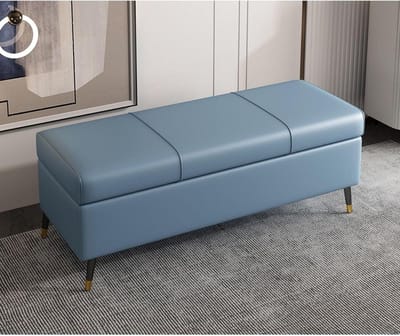 Opbergbank met deksel - Ottomaan voetenbank - Entree organiseren - Krasbestendige bekleding - 80x40x45 cm - Blauw