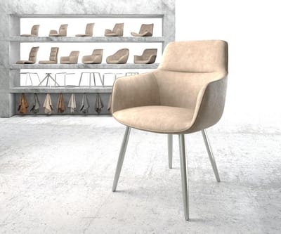 Gestoffeerde-stoel Pejo-Flex 4-poot conisch roestvrij staal microvelours beige vintage pocketveer kern