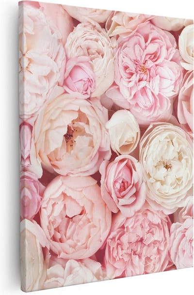 Artaza Canvas Schilderij Pioenrozen - 40x50 cm - Muurdecoratie Bloemen - Wanddecoratie Woonkamer - Kamer Accessoires Roze
