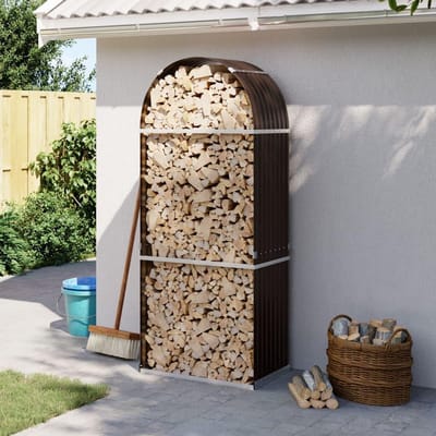 Houthouder Staal - Houtrek Brandhout - Open Haard Gebruik - Gegalvaniseerd Staal - 80x45x190 cm - Bruin