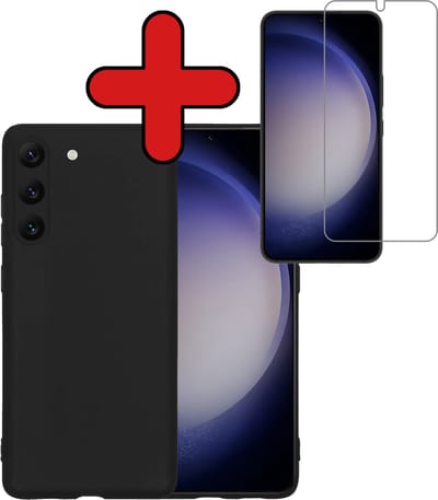 Hoesje - Met Screenprotector - Geschikt voor Samsung Galaxy S23 - Sterk & Shockproof - Telefoon Hoes - Back Cover - Siliconen Case - Telefoonhoes - Zwart