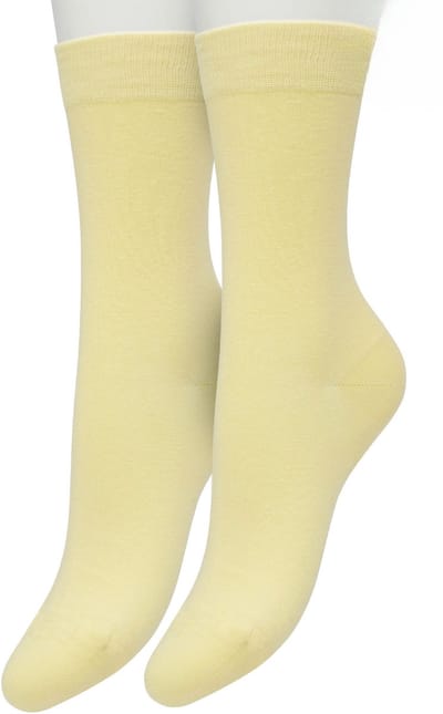 Bonnie Doon Basic Sokken Dames Licht Geel maat 36/42 - 2 paar - Basis Katoenen Sok - Gladde Naden - Brede Boord - Uitstekend Draagcomfort - Perfecte Pasvorm - 2-pack - Multipack - Effen - Lichtgeel - Light Yellow - Custard - OL834222.193