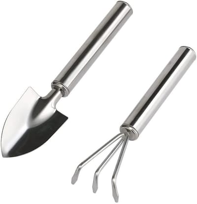 Thijox - Tuingereedschap Set van 2 - Roestvrijstalen Miniatuurschep & Harken voor Planten, Tuinieren, Bonsai, Vetplanten, Binnen en Buiten - Perfect C