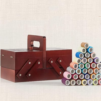 Naaisetje Opbergdoos - Hobby Organizer - Handwerk Opslag - Met 3 Laden - 24x13.5x15cm - Bruin