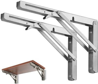2-stuks Opvouwbare plankdrager - Opvouwbare plankdrager van roestvrij staal - Driehoekige plankdrager voor aan de muur - Eenvoudig te installeren en te gebruiken - Ruimtebesparend - Geschikt voor slaapkamer, keuken, balkon, badkamer - Zilver