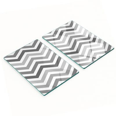 Set van twee decoratieve glazen keukenplanken met grijs zigzagpatroon, 2x40x52 cm
