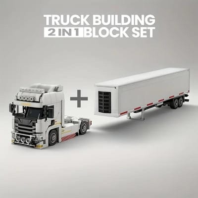 2in1 Europese Oplegger + Gesloten goederenwagen Stadsverkeer Logistiek Transportvoertuig Bouwstenen Set - Vrachtwagen Oplegger Verzamelobject no box