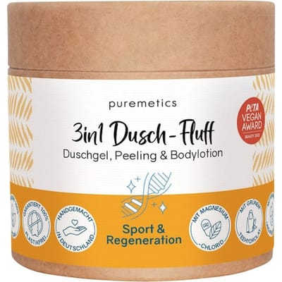 puremetics 3in1 doucheverzorging Douche Fluff Sport Regeneratie Body scrub Dames 250 g