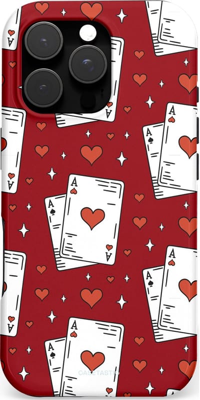 Casetastic hoesje geschikt voor Apple iPhone 16 Pro - MagSafe - Dubbellaagse bescherming - Kaarten Aas - Fashion Case - Bordeaux Wit Zilver